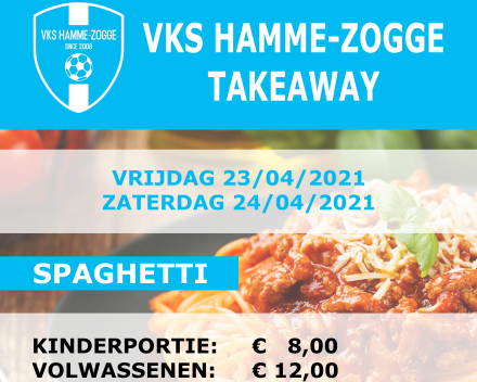 Spaghetti takeaway VKS Hamme-Zogge : vrijdag 23 en zaterdag 24 april